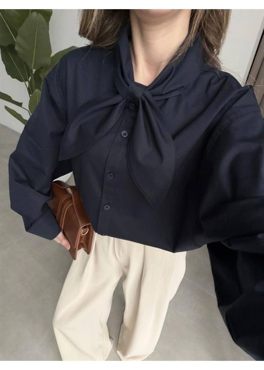 Fiyonklu Tasarım Poplin Lacivert Poplin Gömlek