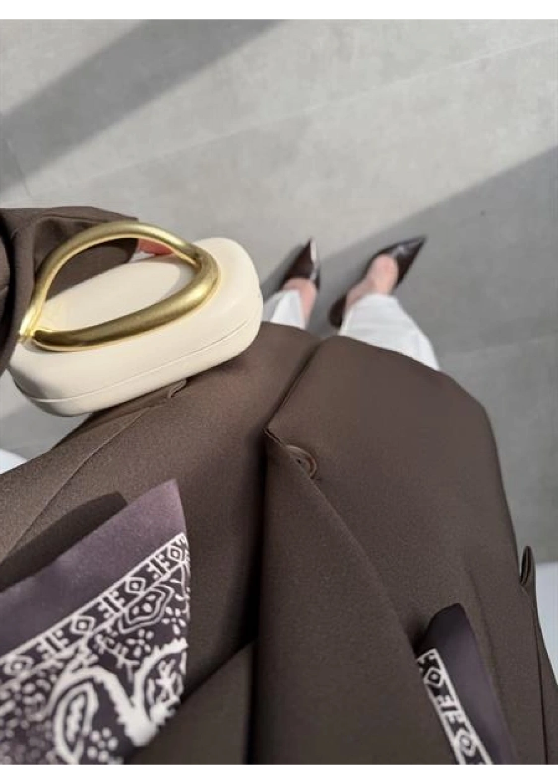 Fular Detaylı Astarlı Kahve Blazer Ceket