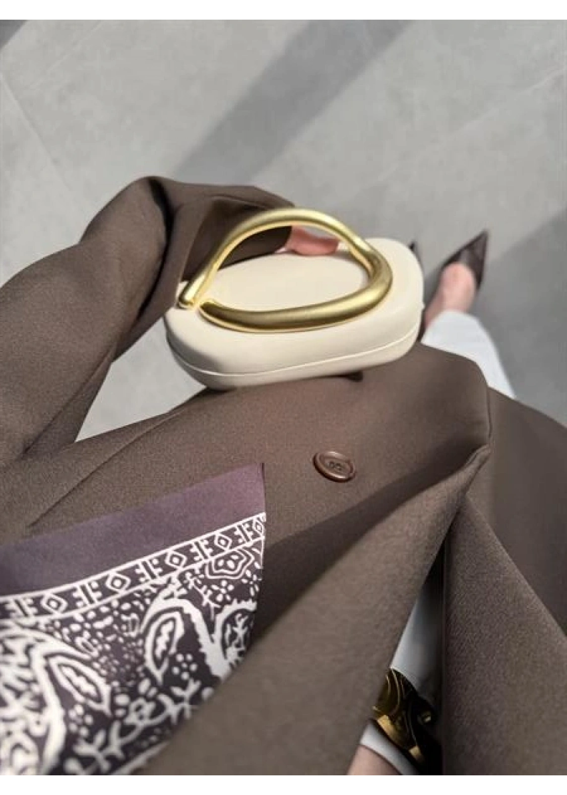 Fular Detaylı Astarlı Kahve Blazer Ceket