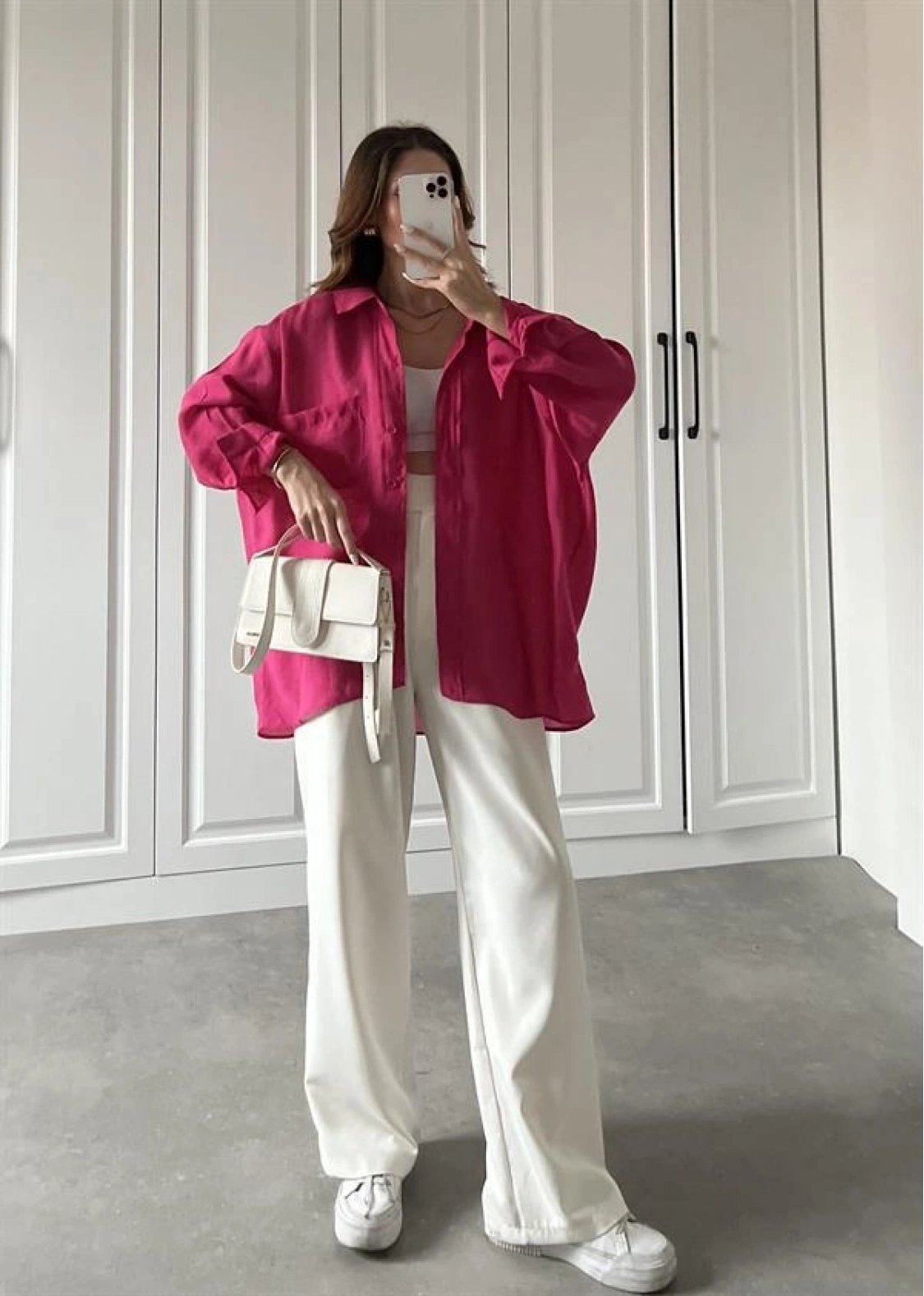 Fuşya Oversize Tensel Gömlek