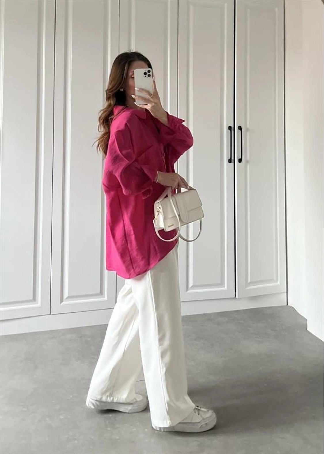 Fuşya Oversize Tensel Gömlek