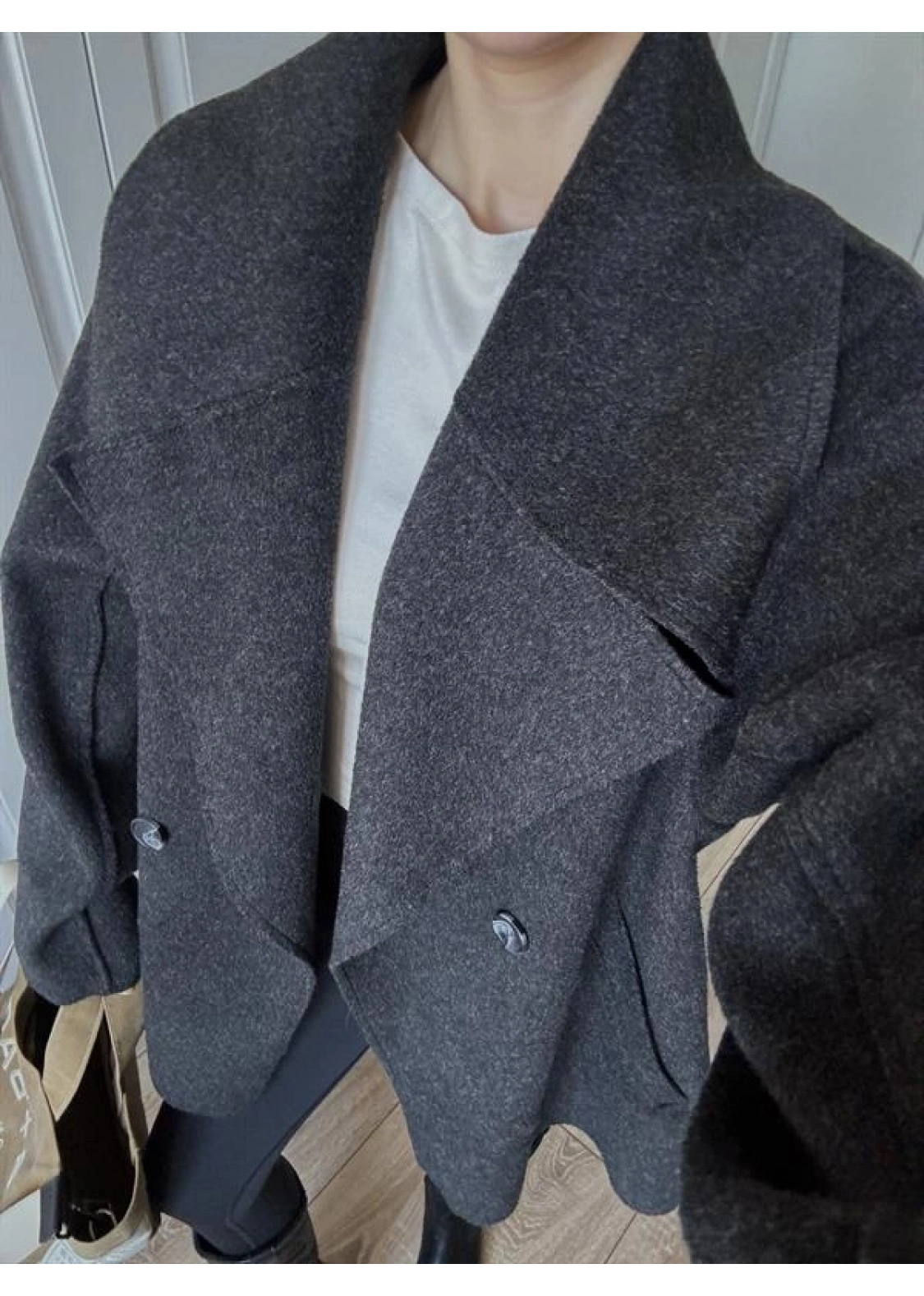 Geniş Yaka Oversize Antrasit Kaban