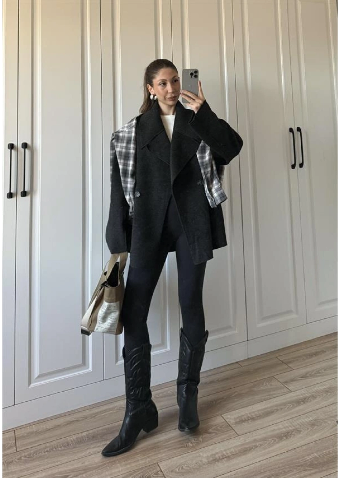 Geniş Yaka Oversize Antrasit Kaban