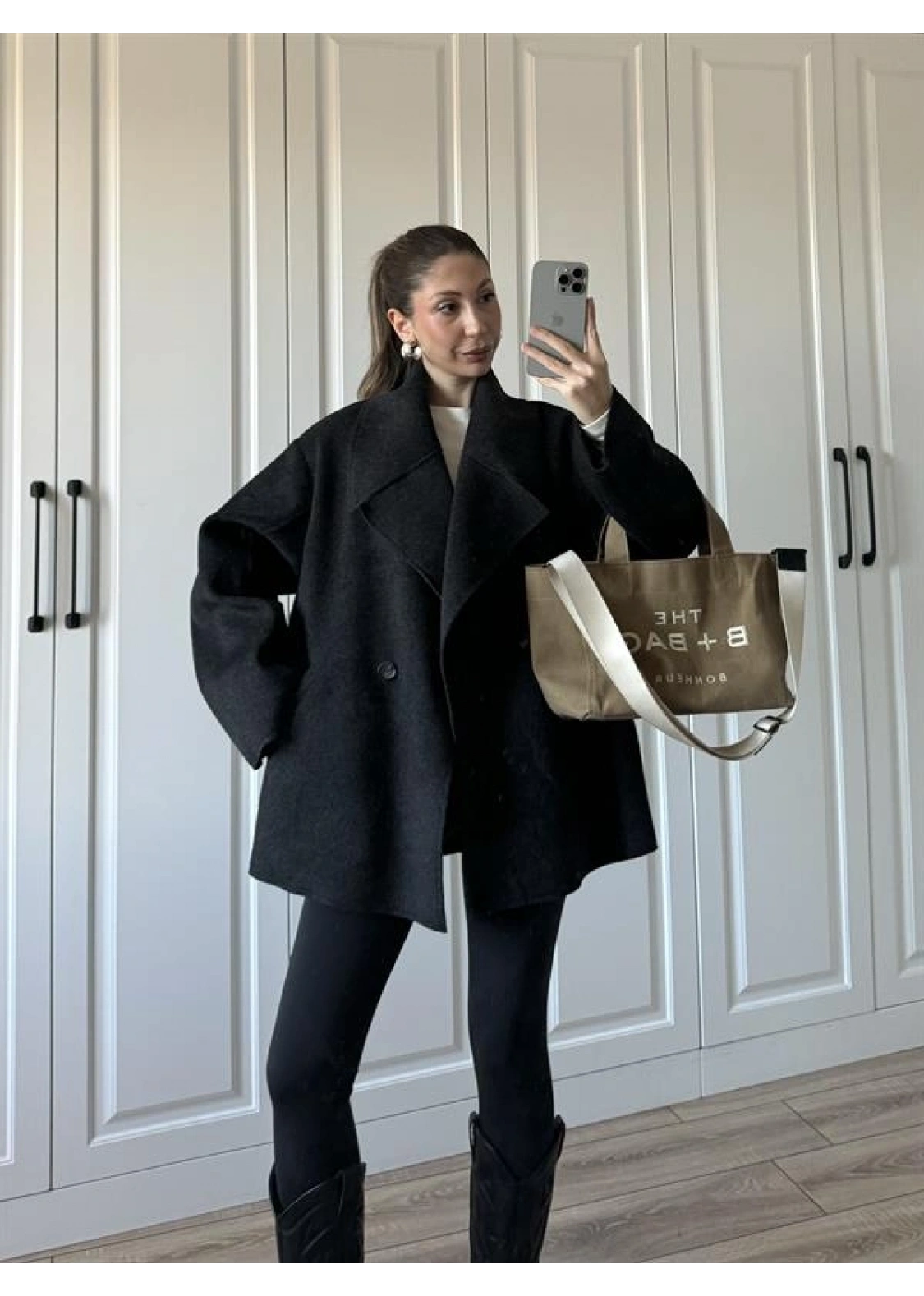 Geniş Yaka Oversize Antrasit Kaban