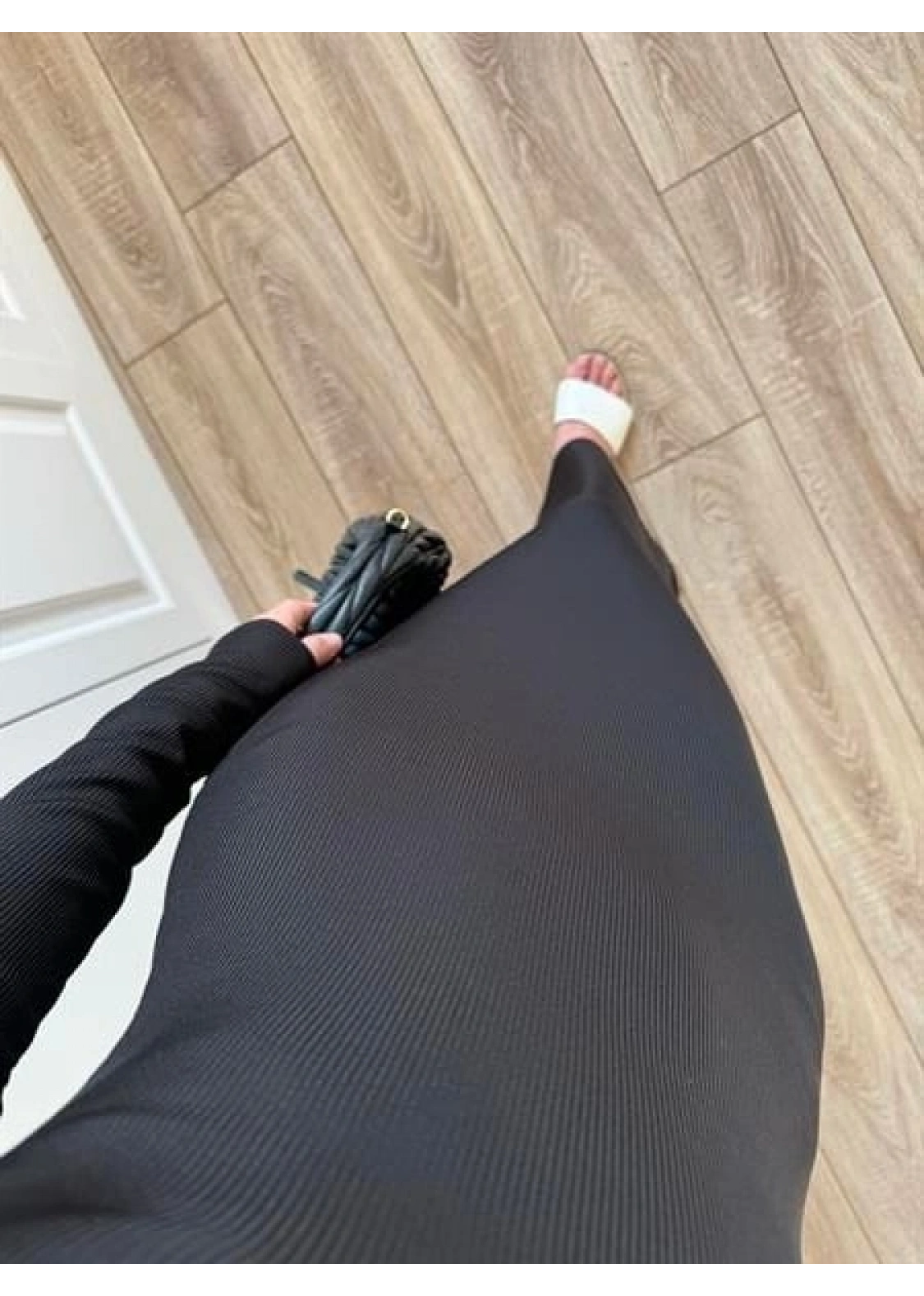 Geniş Yaka Siyah Fitilli Basic Uzun Elbise