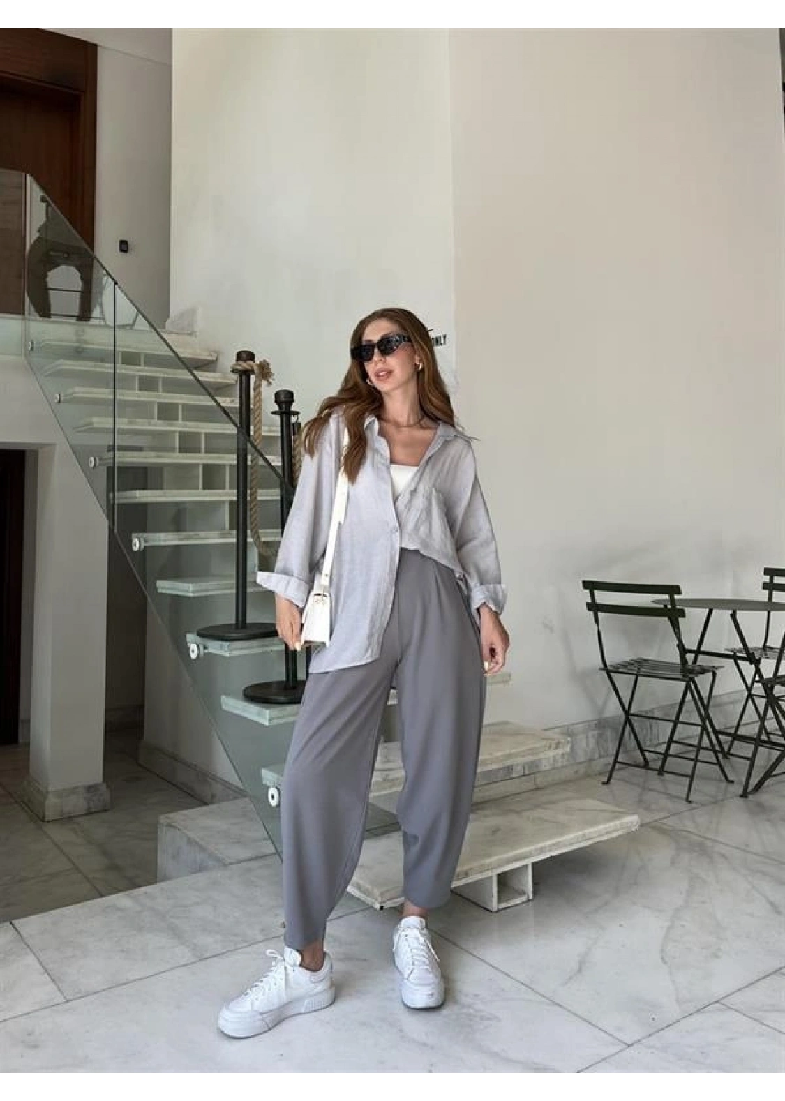 Gri Oversize Tensel Gömlek