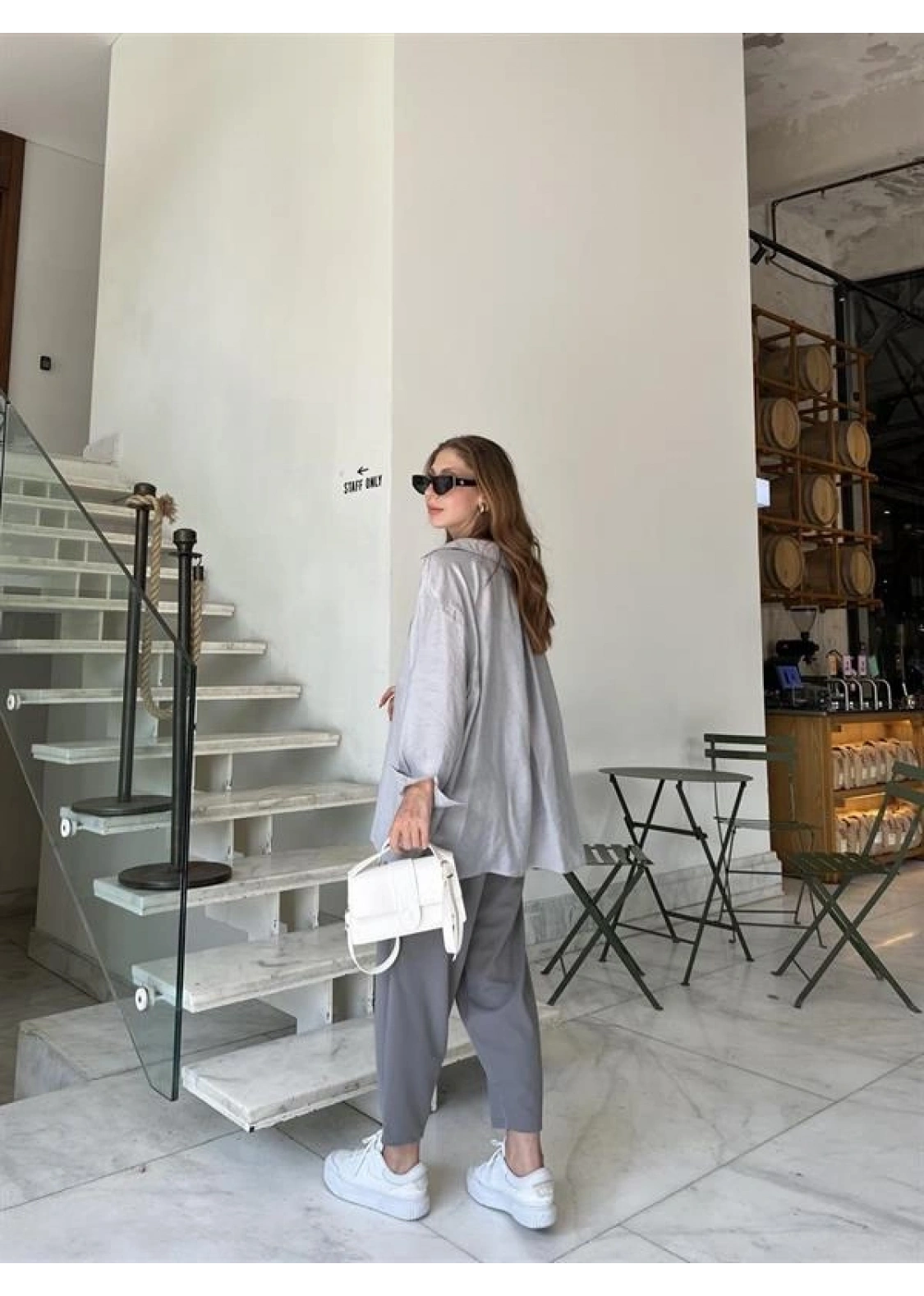 Gri Oversize Tensel Gömlek