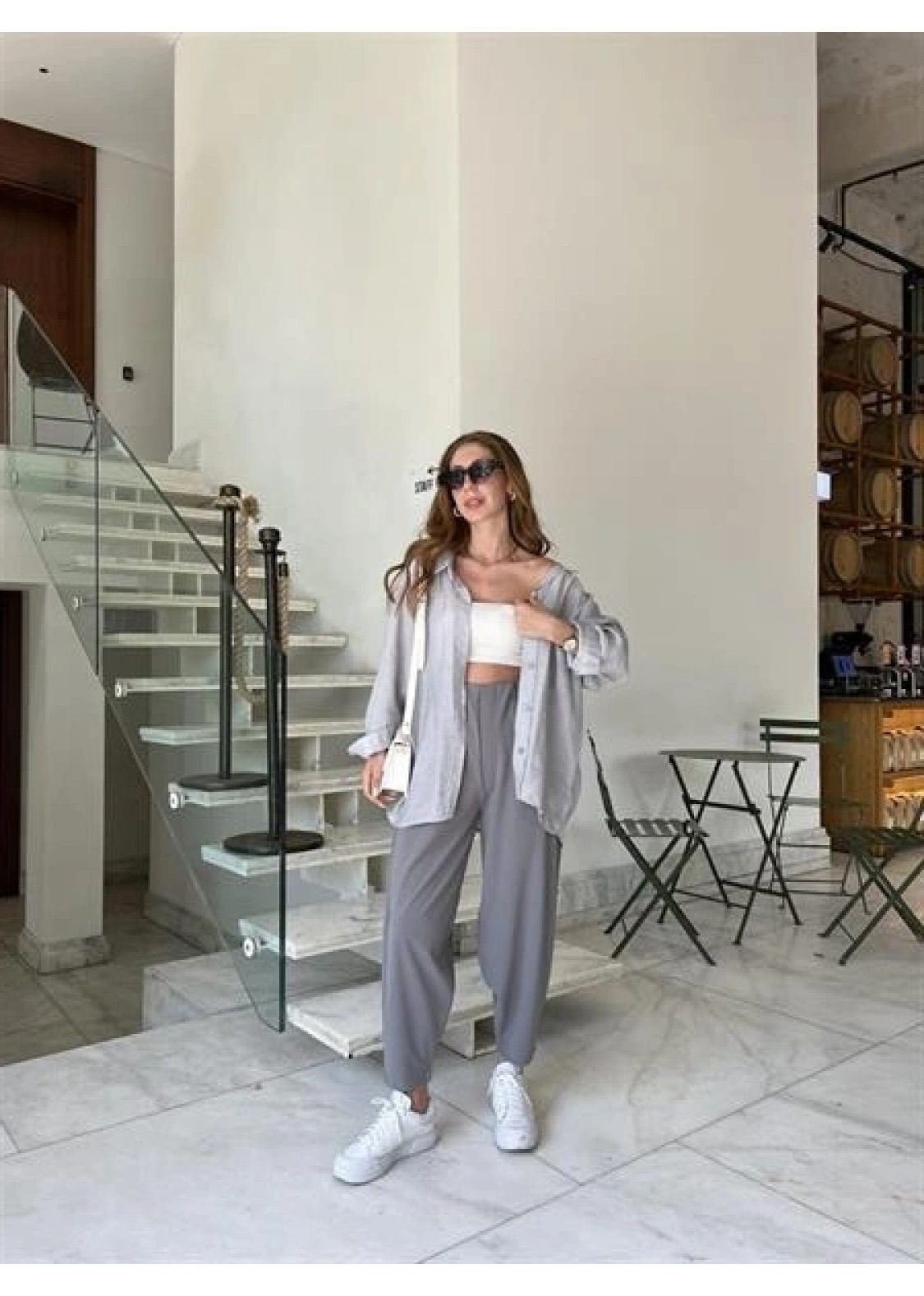 Gri Oversize Tensel Gömlek