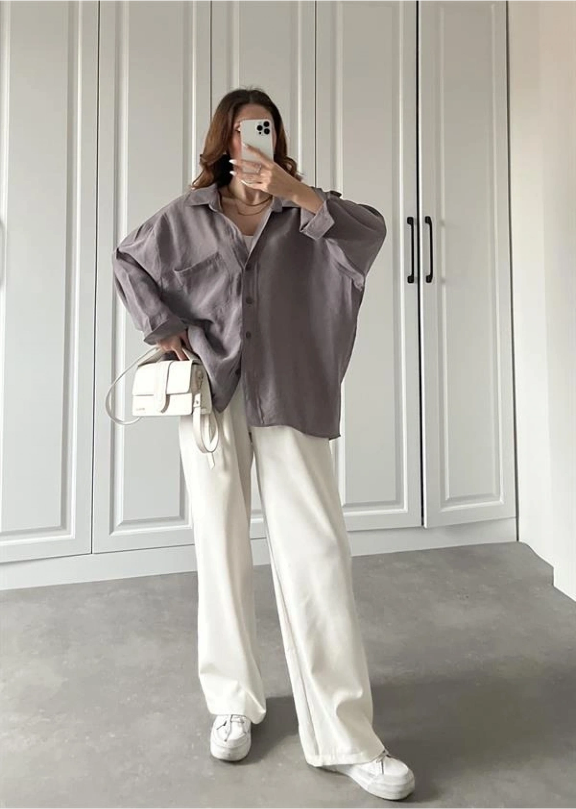 Gri Oversize Tensel Gömlek