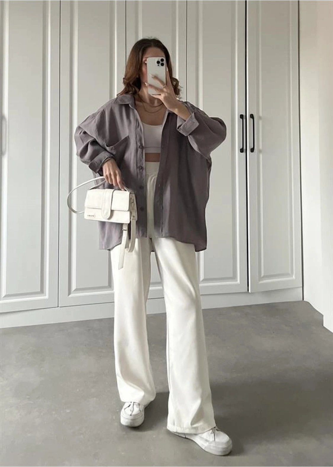 Gri Oversize Tensel Gömlek