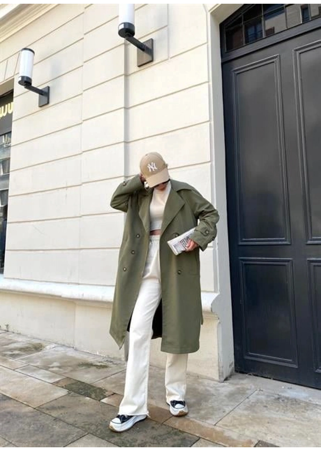 Haki Bershka Model Premium Oversize Trençkot