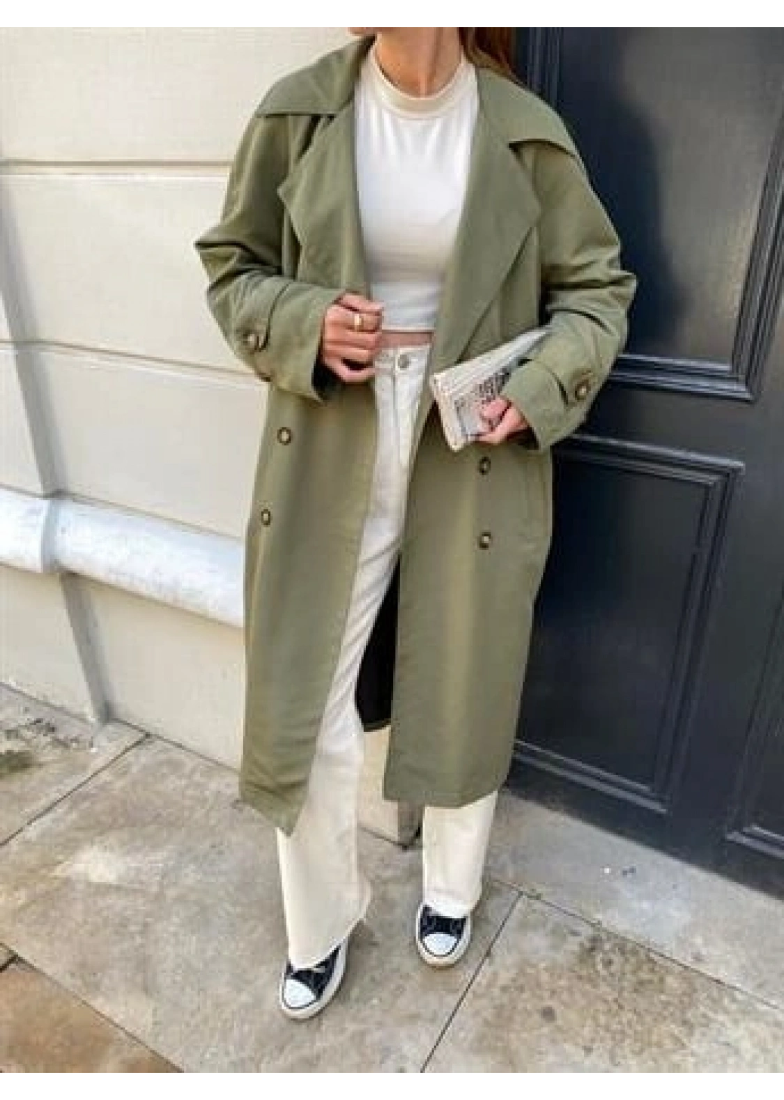 Haki Bershka Model Premium Oversize Trençkot