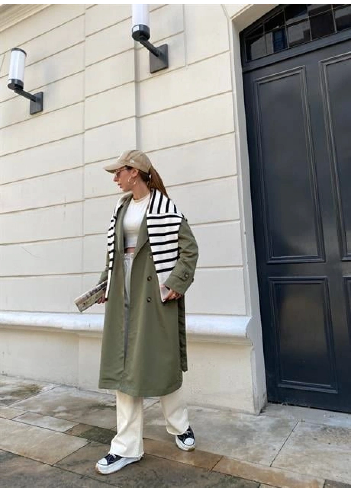 Haki Bershka Model Premium Oversize Trençkot