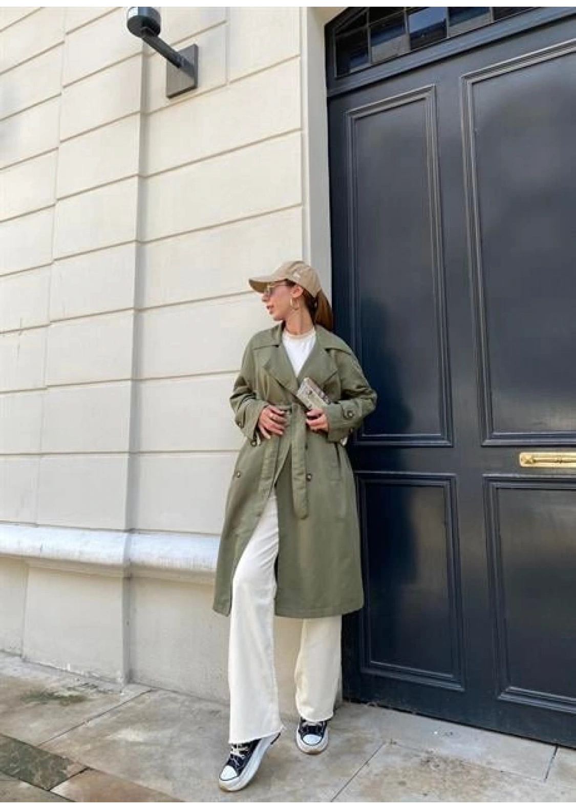 Haki Bershka Model Premium Oversize Trençkot