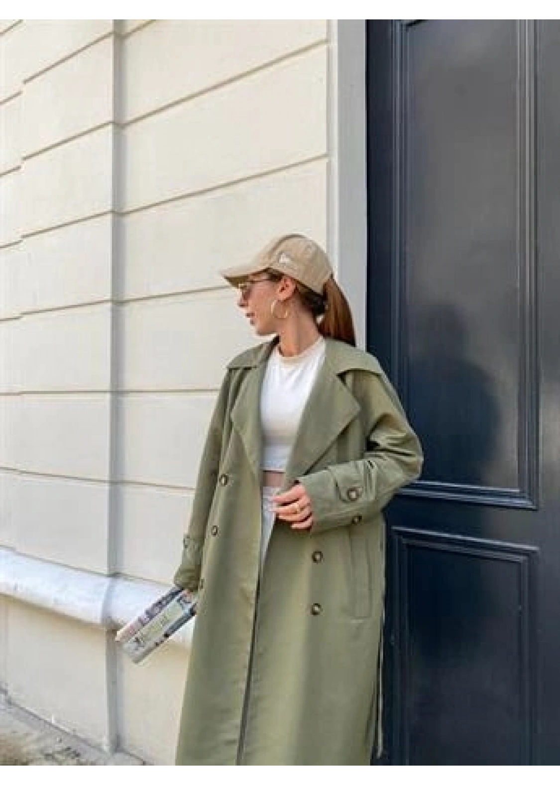 Haki Bershka Model Premium Oversize Trençkot