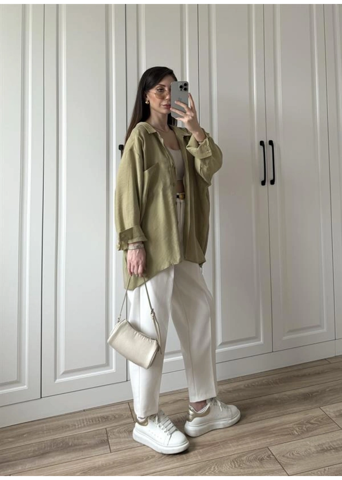 Haki Oversize Tensel Gömlek