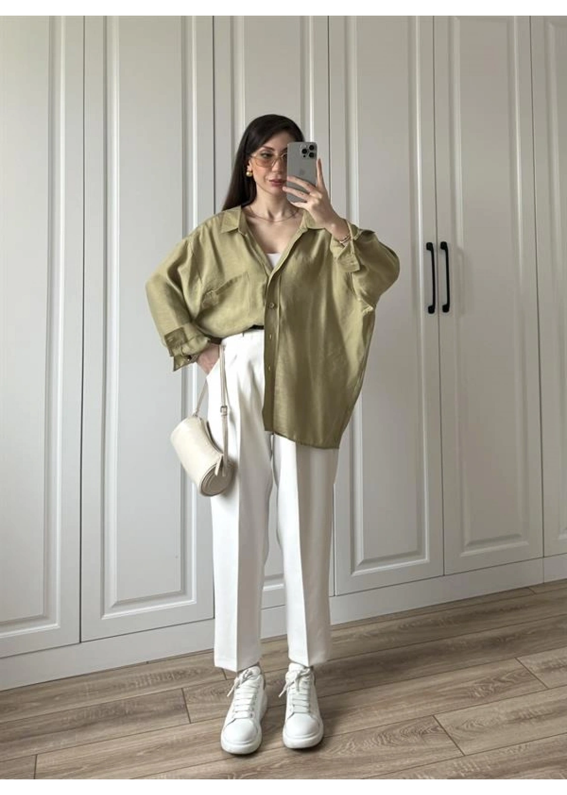 Haki Oversize Tensel Gömlek