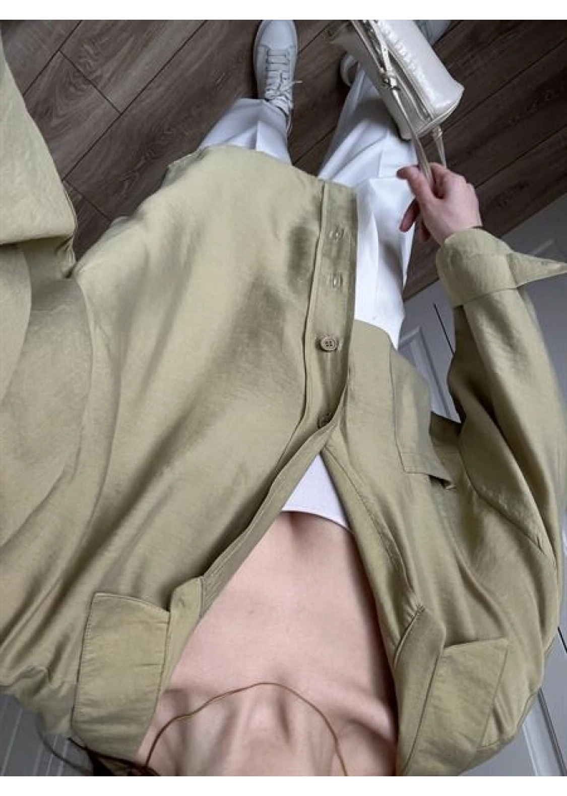 Haki Oversize Tensel Gömlek