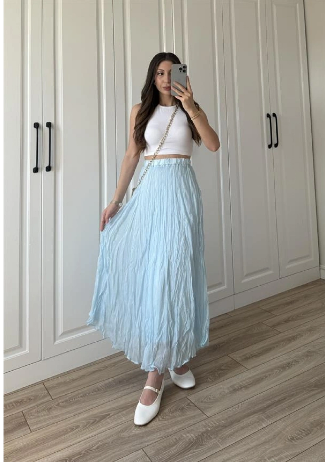 Holla Astarlı Kırışık Bebe Mavi Tül Etek