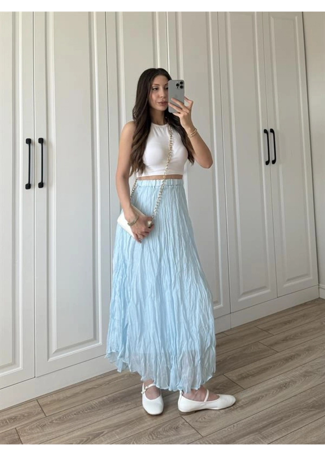 Holla Astarlı Kırışık Bebe Mavi Tül Etek