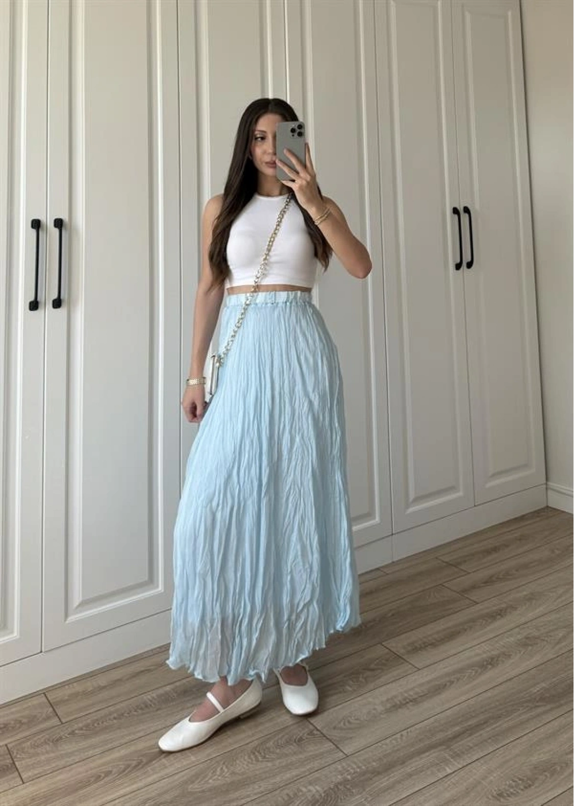 Holla Astarlı Kırışık Bebe Mavi Tül Etek