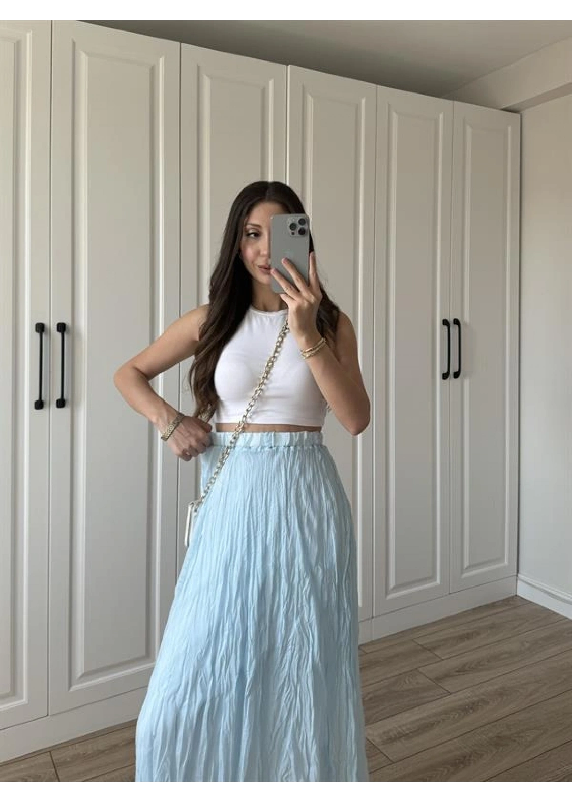 Holla Astarlı Kırışık Bebe Mavi Tül Etek