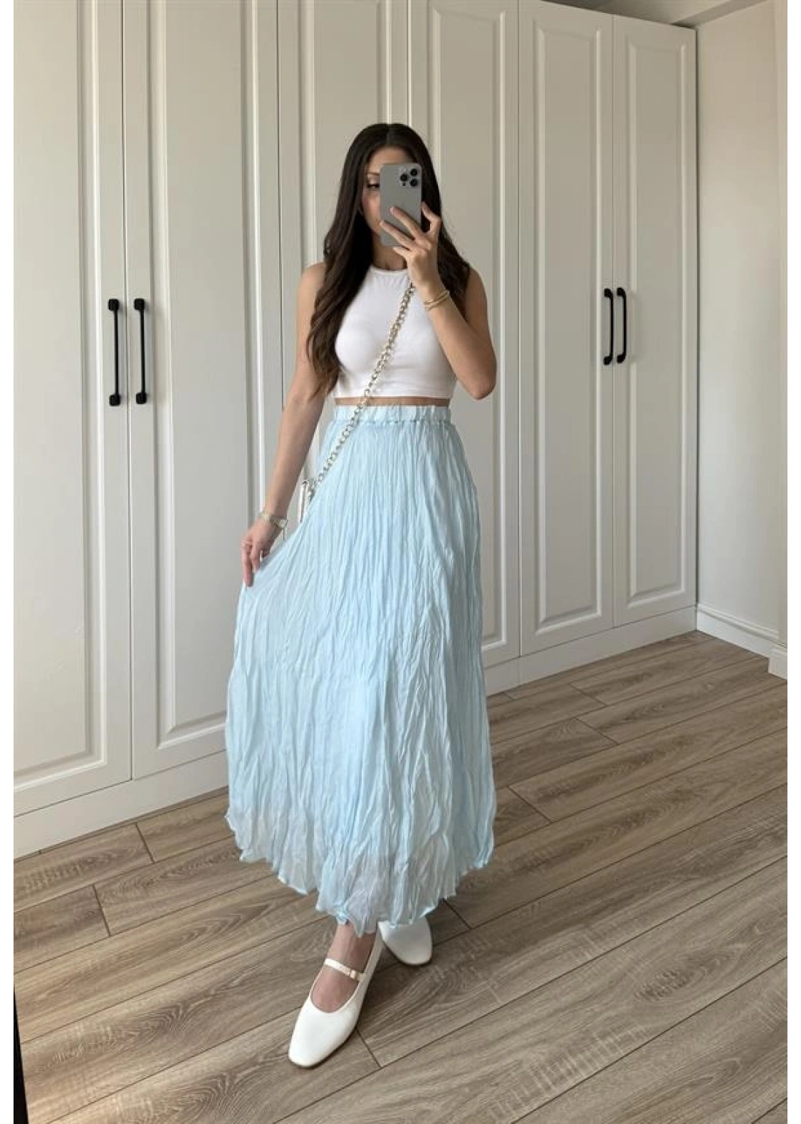 Holla Astarlı Kırışık Bebe Mavi Tül Etek