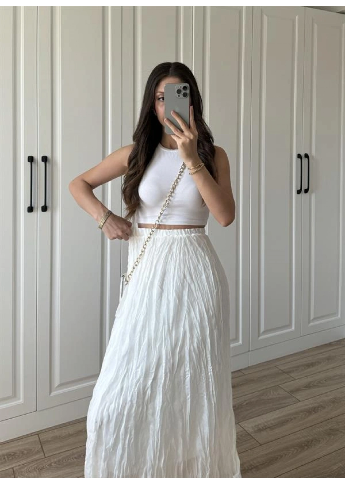 Holla Astarlı Kırışık Beyaz Tül Etek