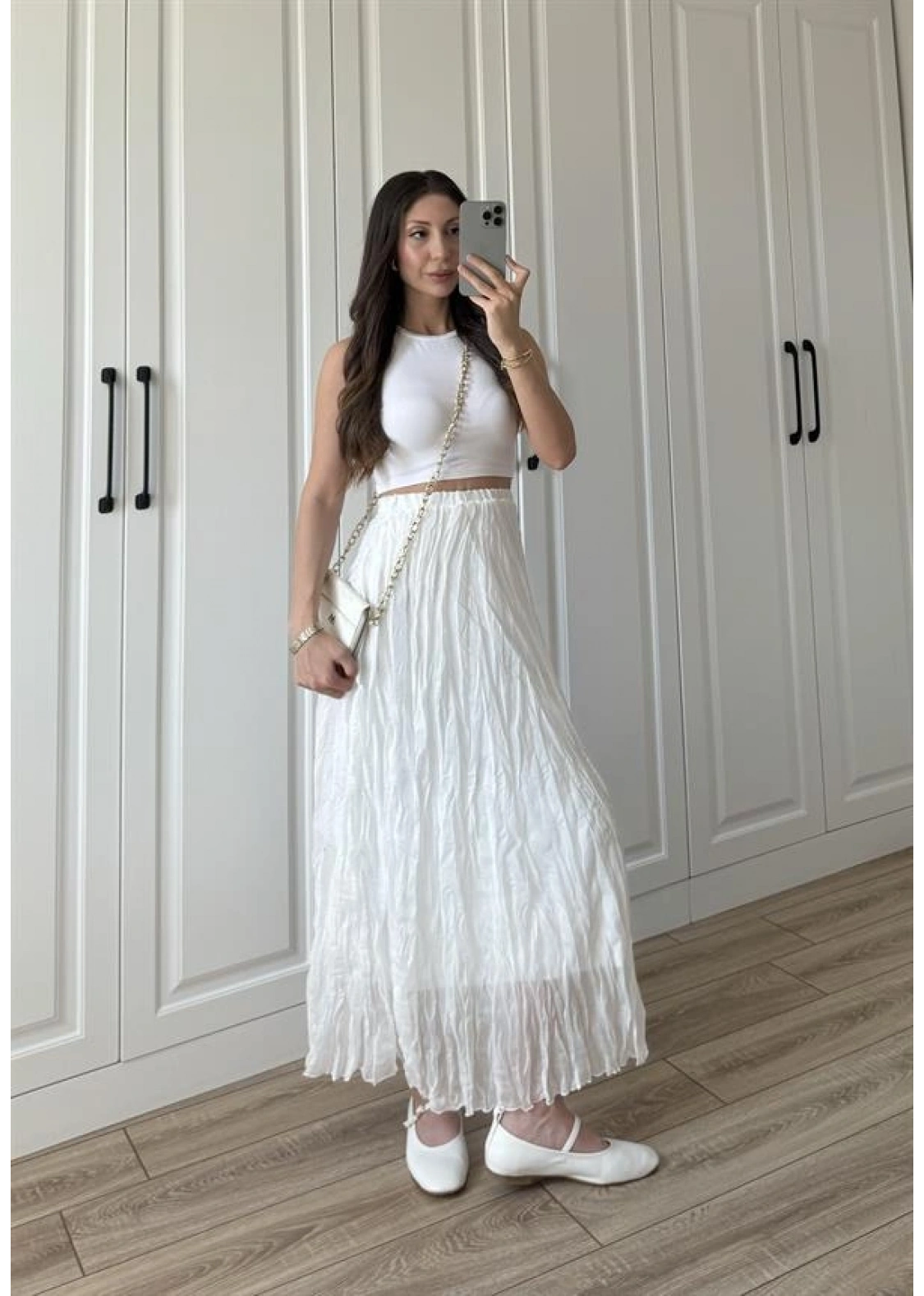Holla Astarlı Kırışık Beyaz Tül Etek