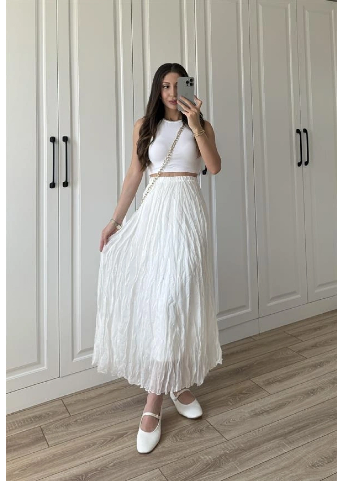 Holla Astarlı Kırışık Beyaz Tül Etek