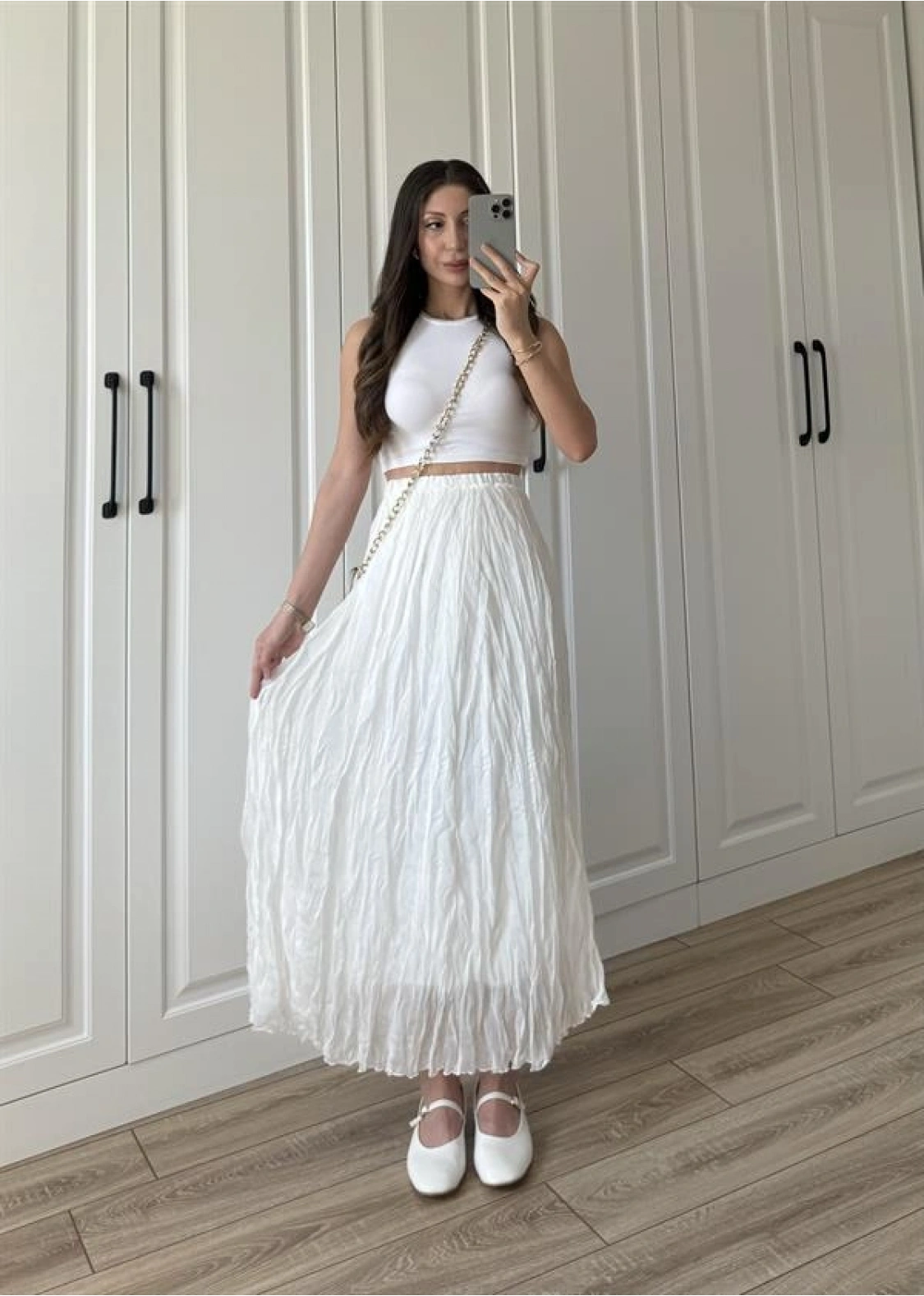 Holla Astarlı Kırışık Beyaz Tül Etek