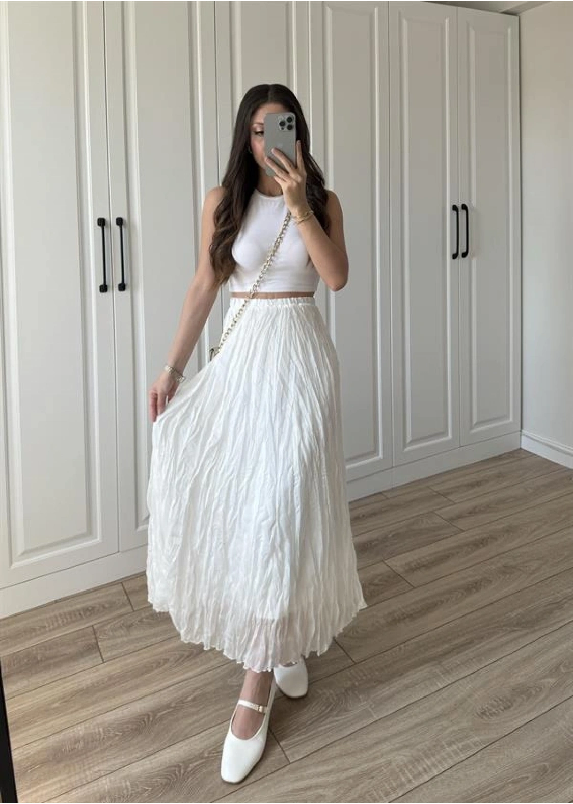 Holla Astarlı Kırışık Beyaz Tül Etek