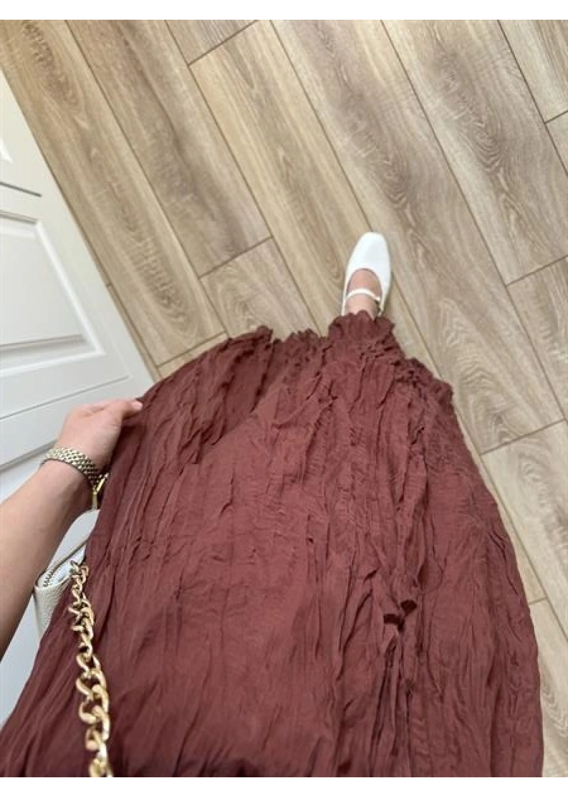 Holla Astarlı Kırışık Tarçın Tül Etek