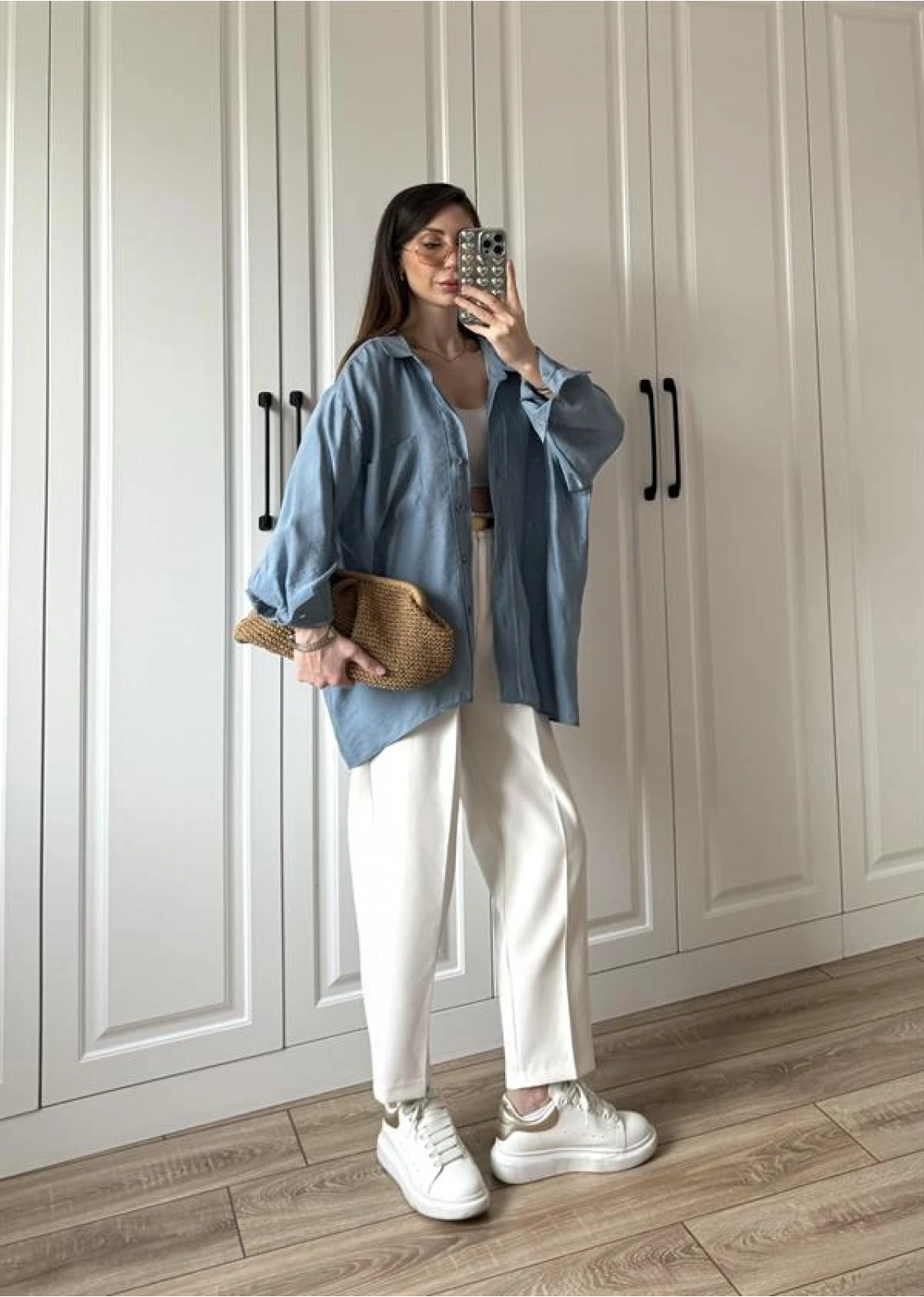 İndigo Oversize Tensel Gömlek