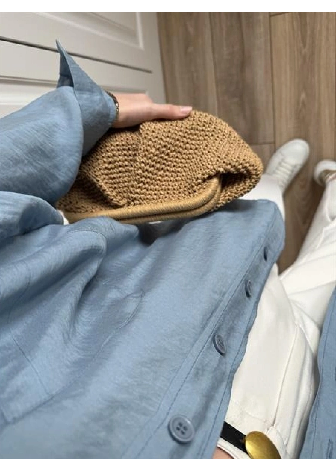 İndigo Oversize Tensel Gömlek