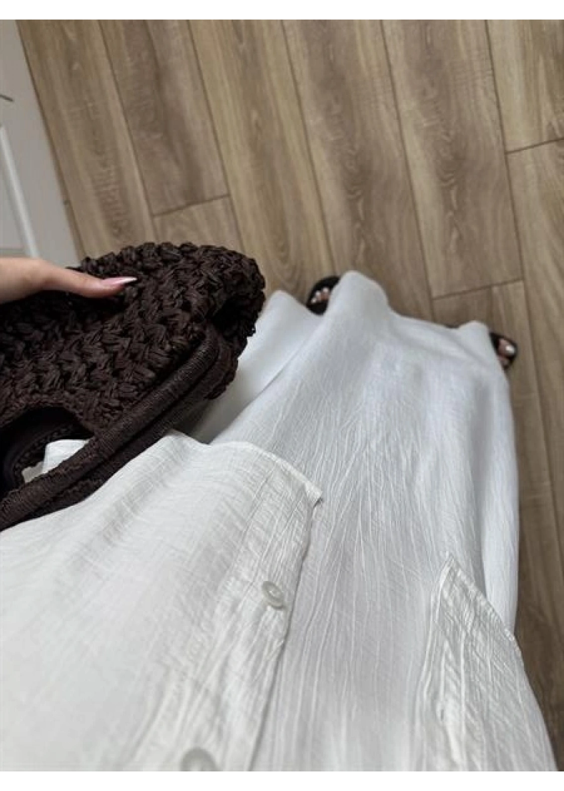 İthal Kumaş Premium Askılı Beyaz Gömlek Elbise