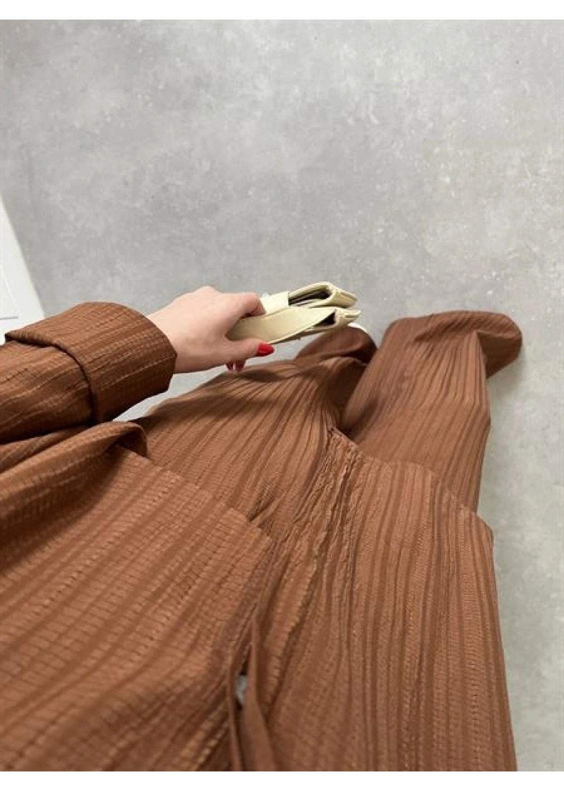 Kahve Gofre Gömlek Takım