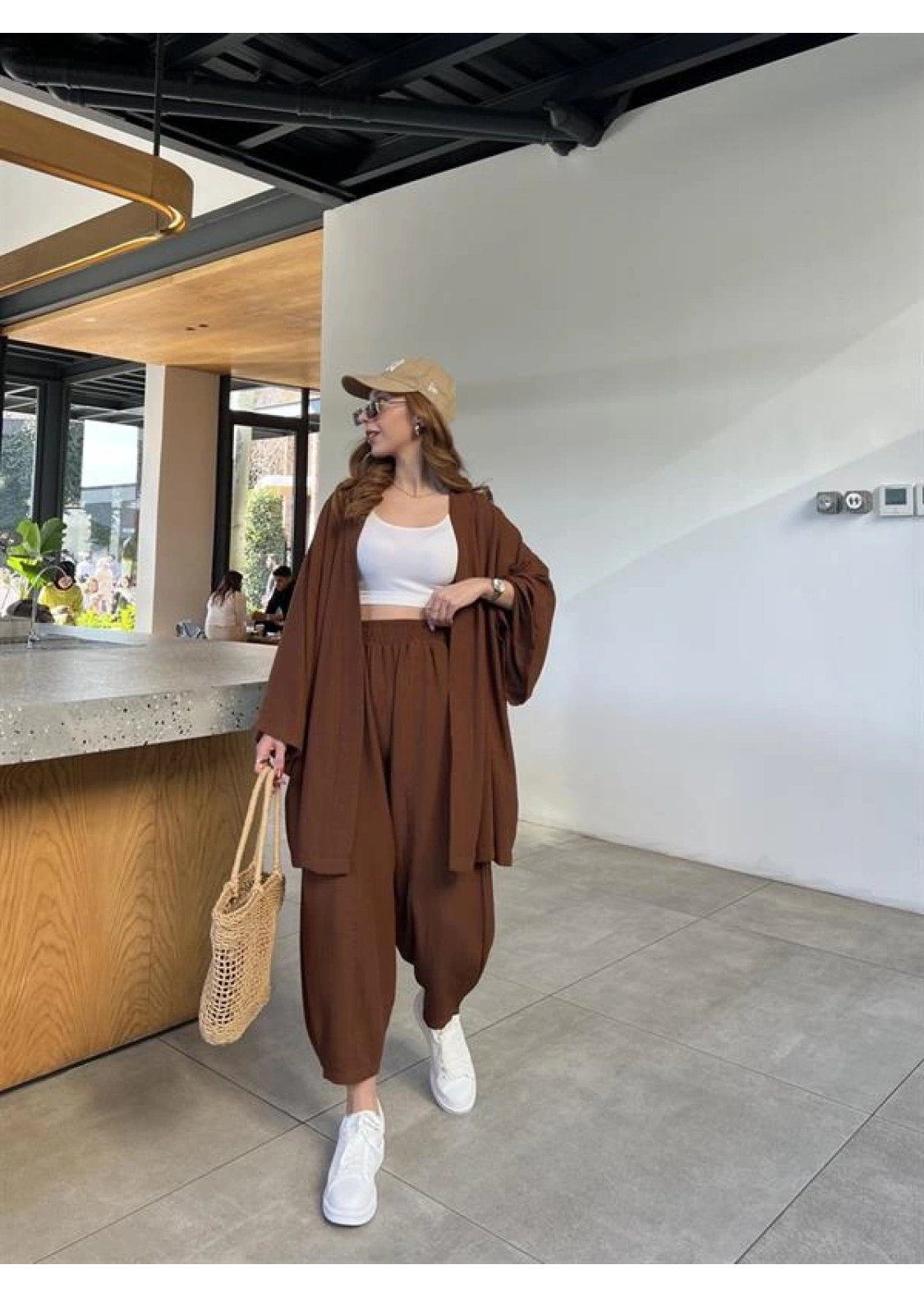 Kahve Gofre Kimono Takım