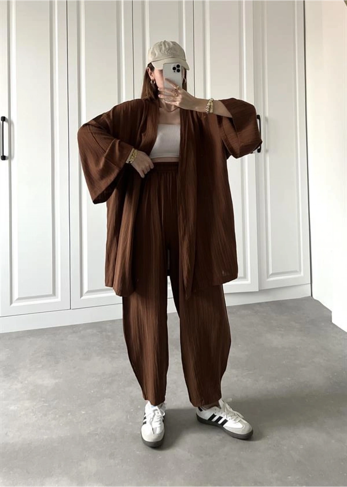 Kahve Gofre Kimono Takım