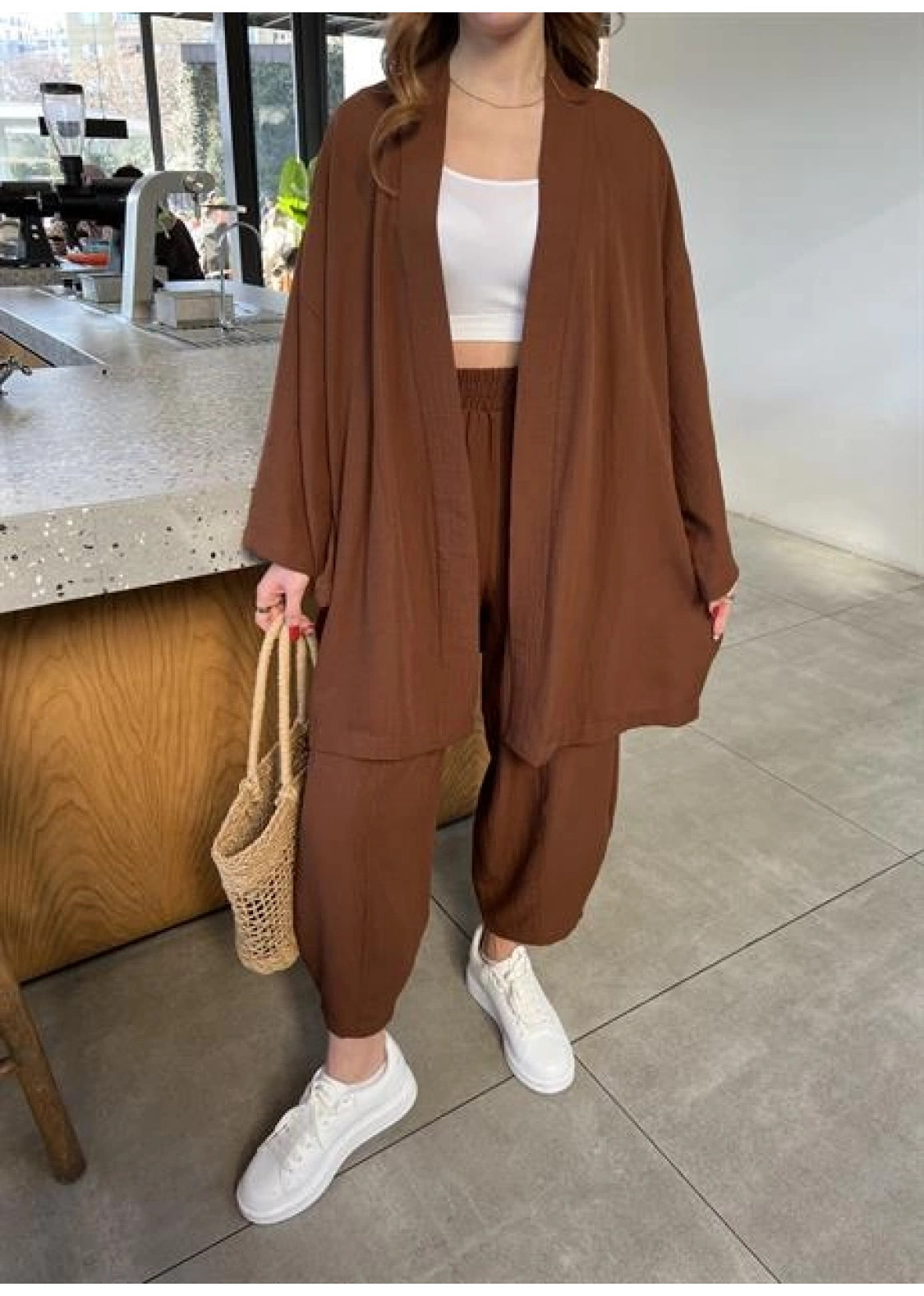 Kahve Gofre Kimono Takım