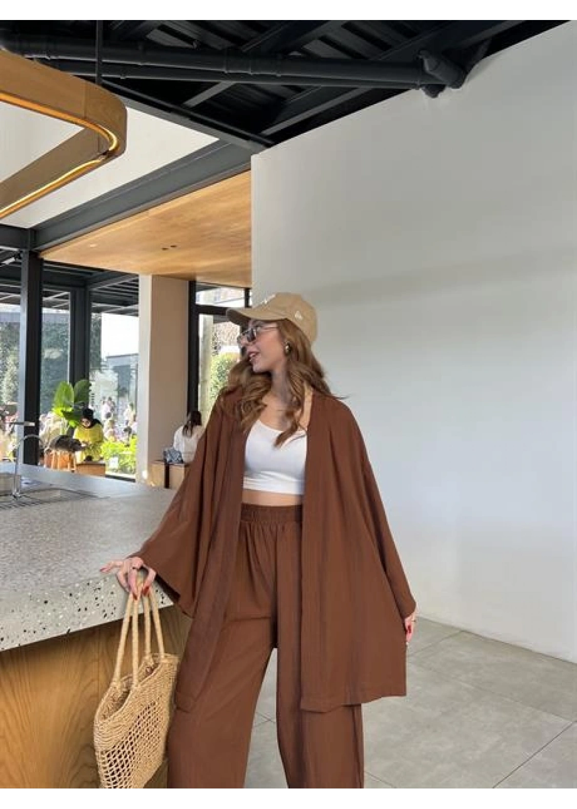 Kahve Gofre Kimono Takım