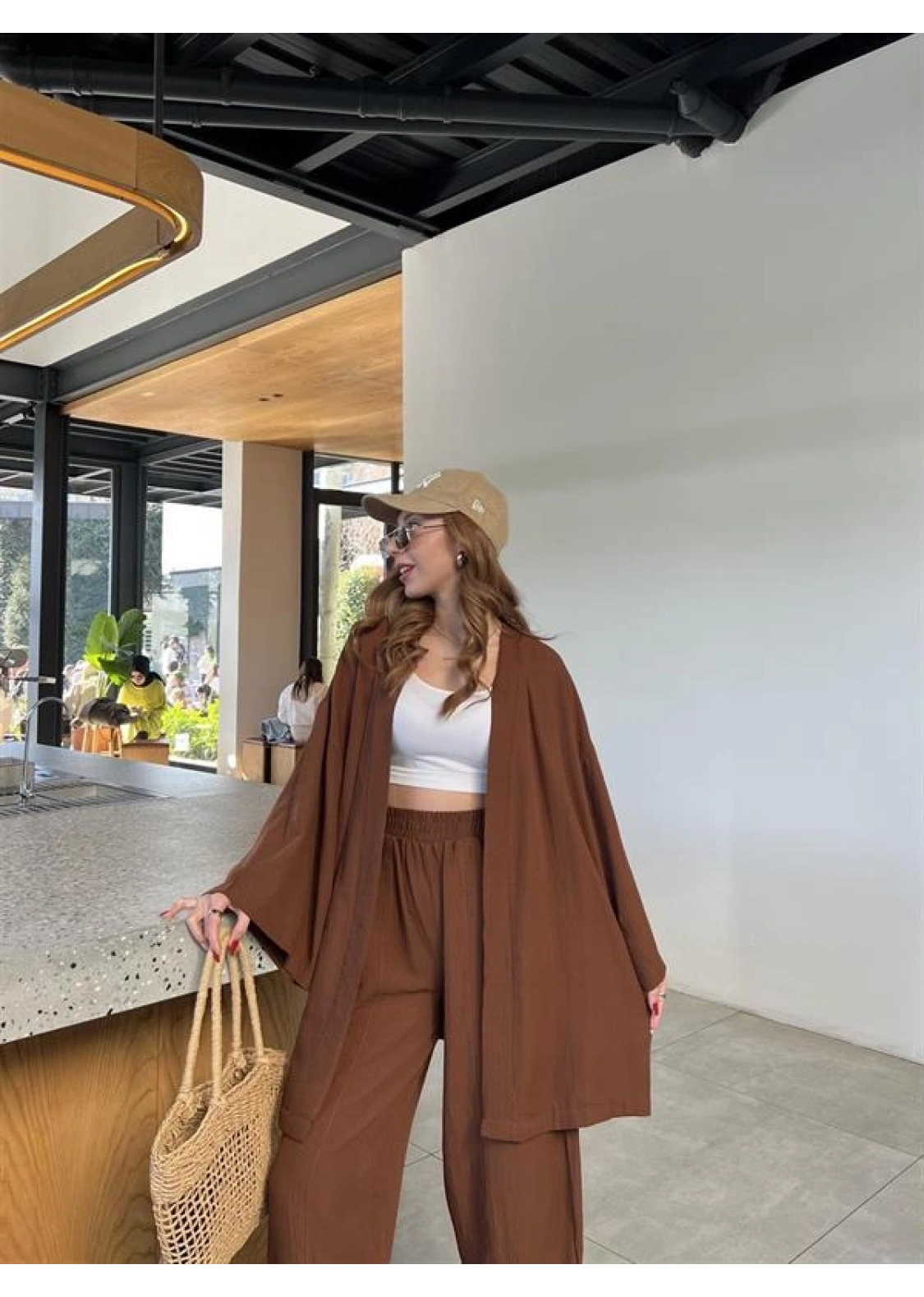 Kahve Gofre Kimono Takım