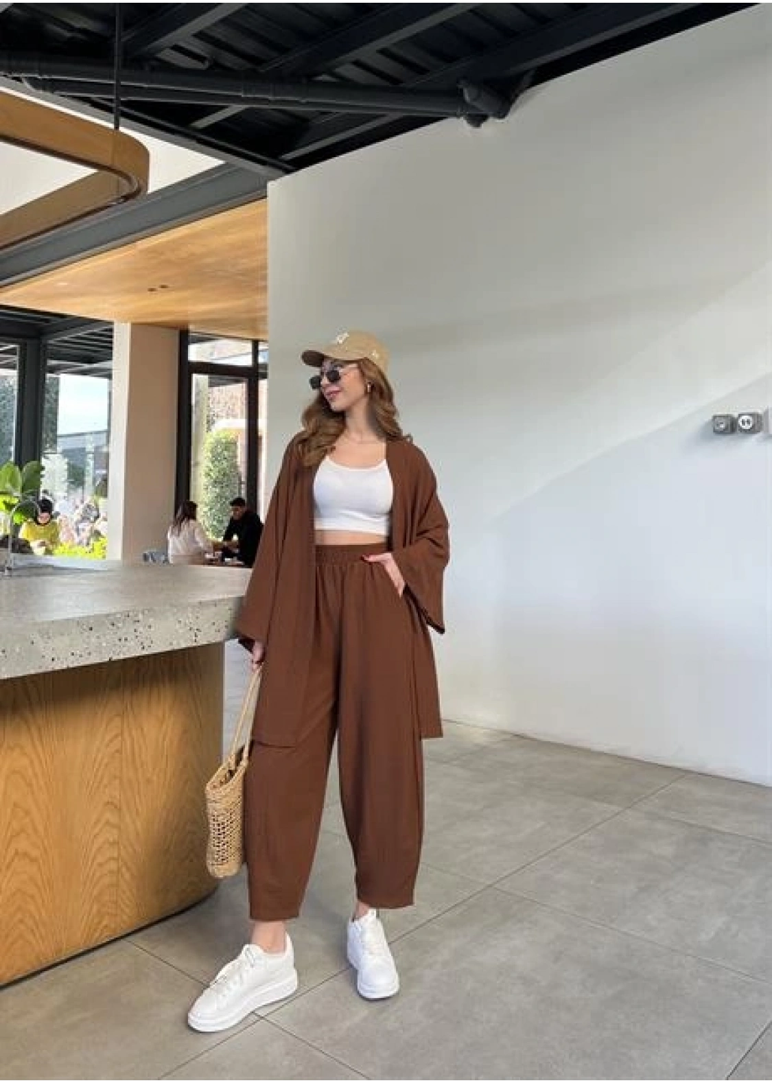 Kahve Gofre Kimono Takım