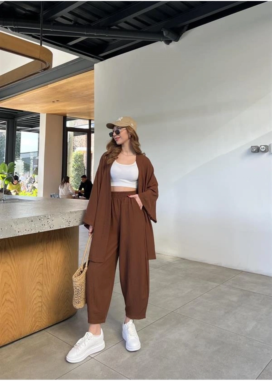 Kahve Gofre Kimono Takım