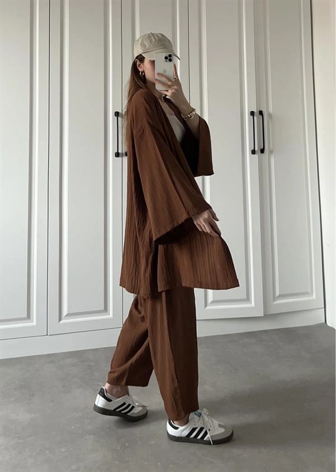 Kahve Gofre Kimono Takım