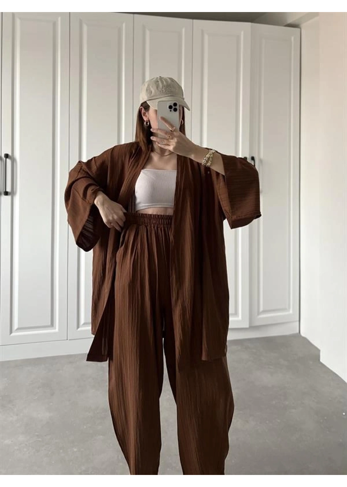 Kahve Gofre Kimono Takım
