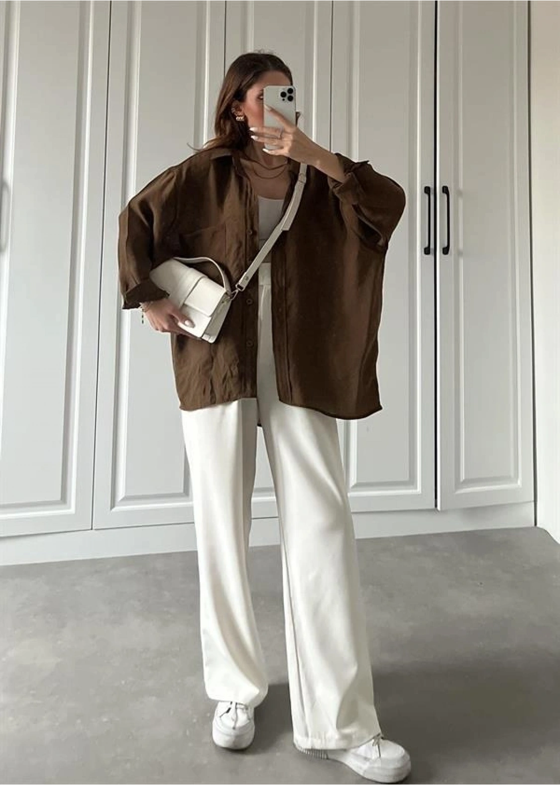 Kahve Oversize Tensel Gömlek