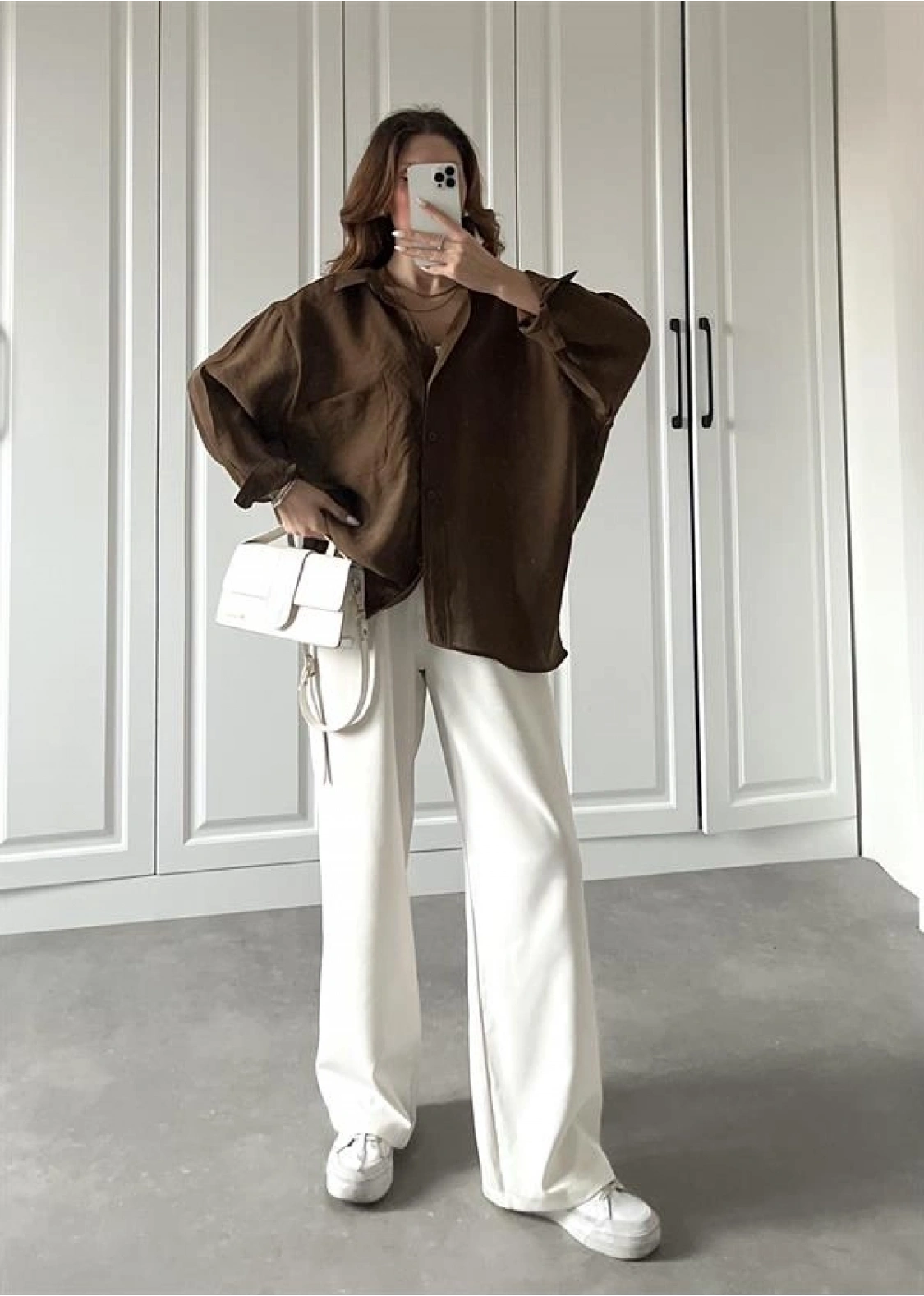 Kahve Oversize Tensel Gömlek