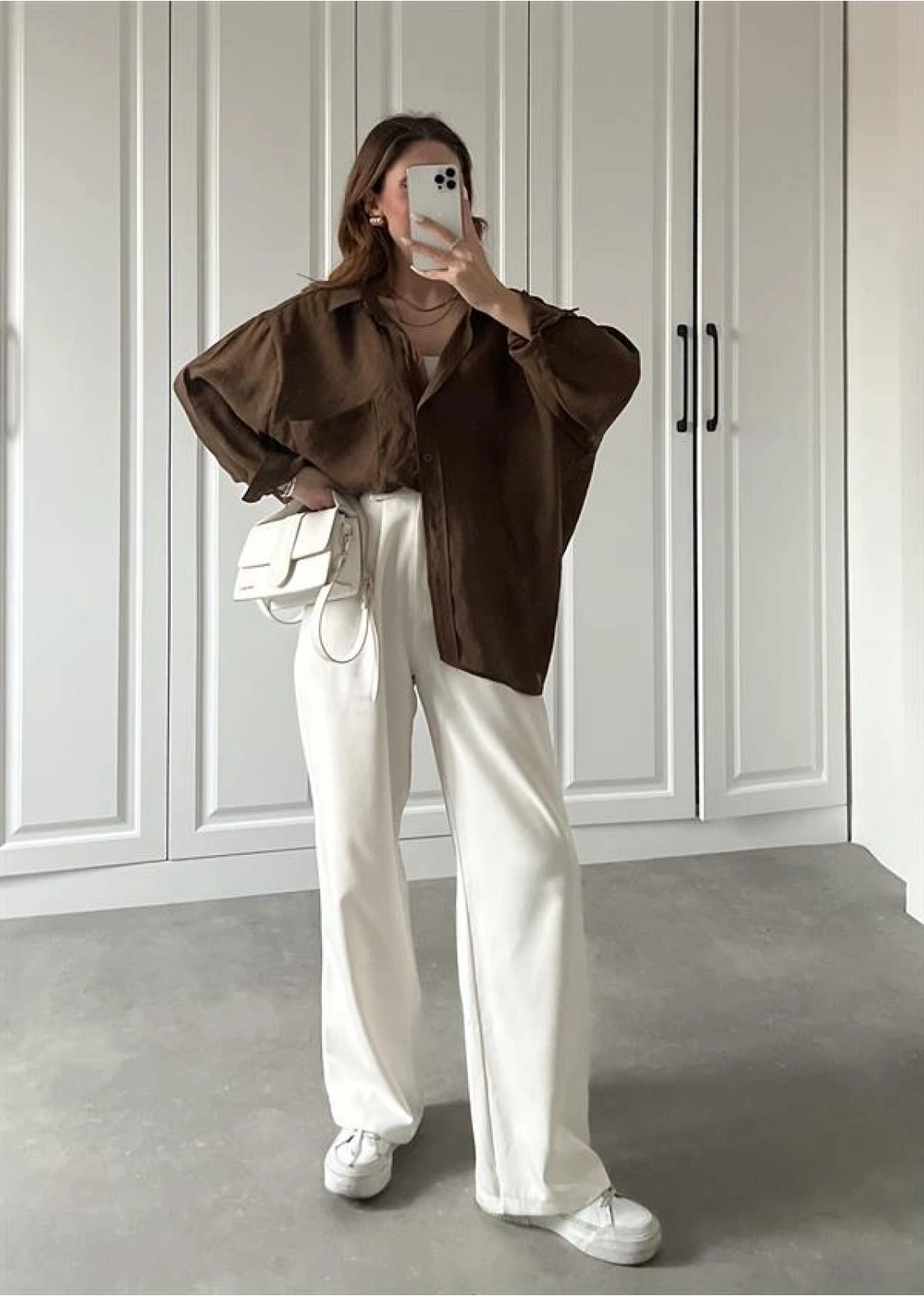 Kahve Oversize Tensel Gömlek