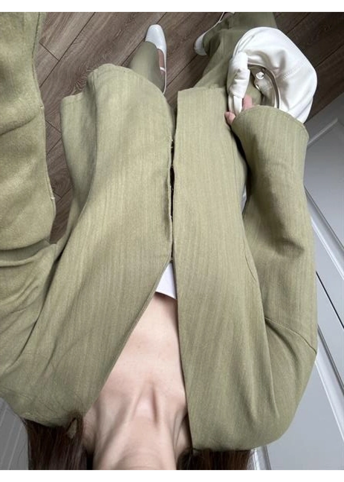 Kancalı Premium Nude Yeşili Keten Takım